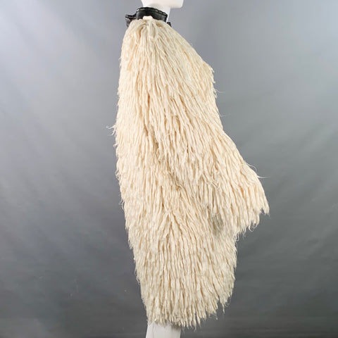 TOM FORD FW14 Size XS Off White Black Silk Shaggy Lambskin Leather Trim Zip Up Coat
