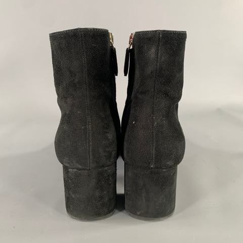 PRADA Size 7.5 Black Suede Textured Side Zipper Boots