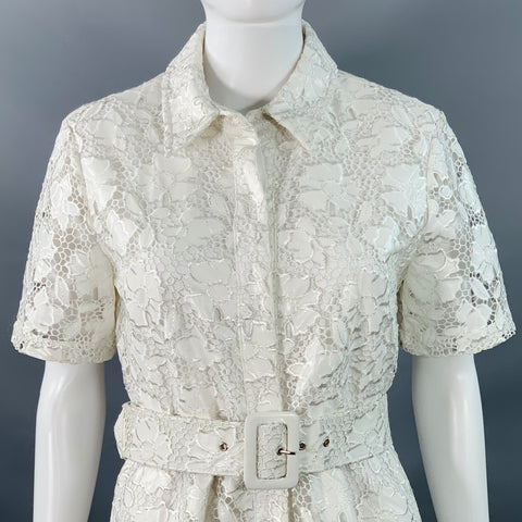 TOCCIN(NY) Size S Ivory Polyester Lace A-Line Belted Shirt Dress