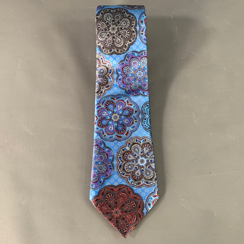 ERMENEGILDO ZEGNA Blue Grey Abstract Floral Silk Satin Tie