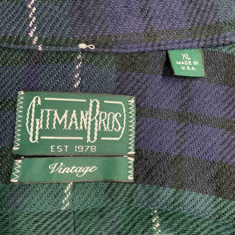 GITMAN VINTAGE Size XL Green Blue Plaid Cotton Twill Button Down Collar Long Sleeve Shirt