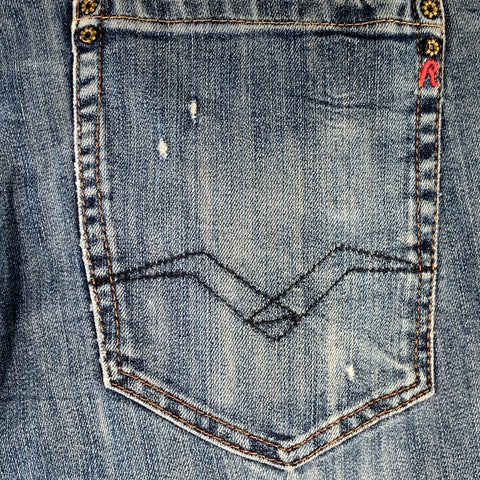 REPLAY Size 32 Blue Contrast Stitch Cotton Blend Straight Jeans
