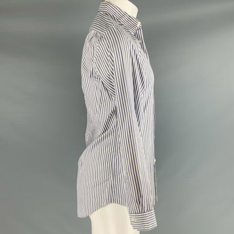 PAUL SMITH Size S White Grey Stripe Cotton Patch Pocket Long Sleeve Shirt