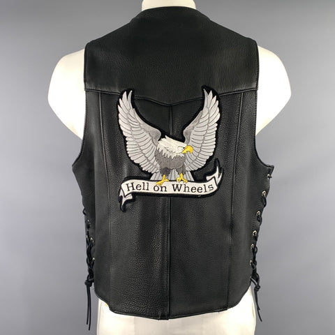 HILLSIDE LEATHERS Size XL Black Silver Leather Vest