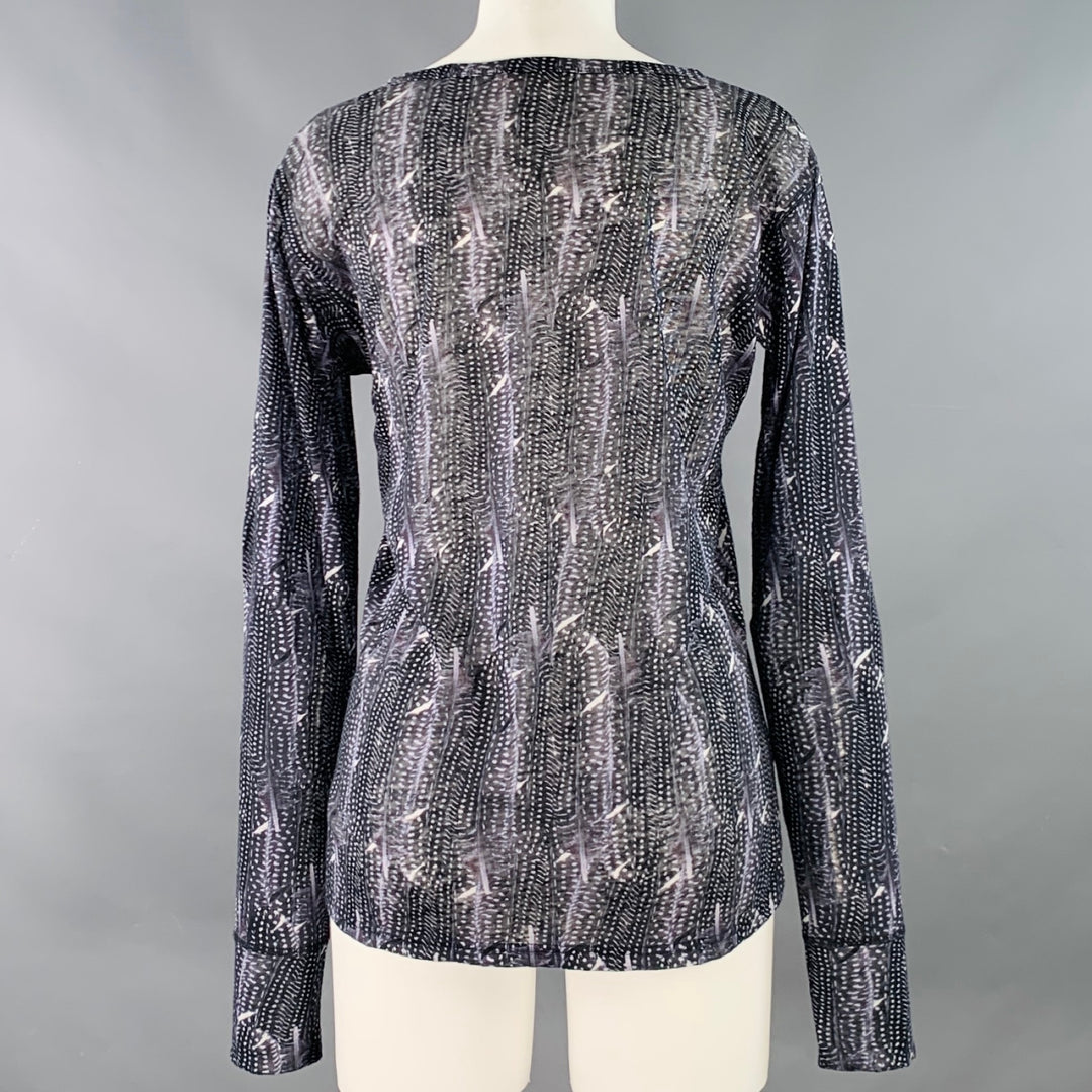 ISABEL MARANT Size M Black Purple Feathers Scoop Neck Casual Top