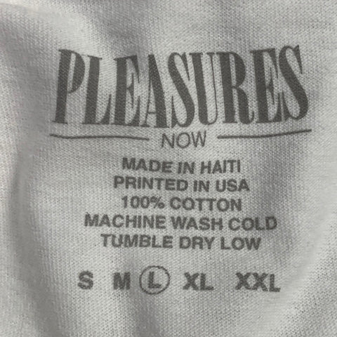 PLEASURES Size L White Grey Graphic Cotton Short Sleeve T-shirt