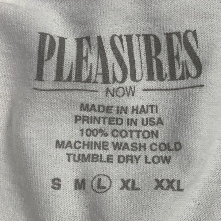 PLEASURES Size L White Grey Graphic Cotton Short Sleeve T-shirt