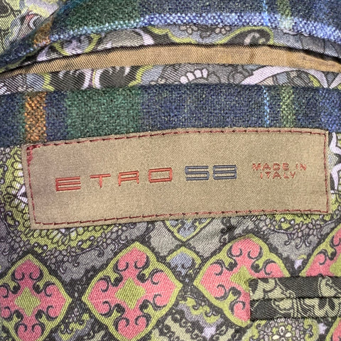 ETRO Size 48 Navy Multi Color Plaid Wool Cashmere Sport Coat