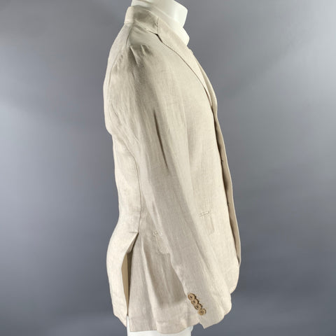 SALVATORE FERRAGAMO Size 38 Cream Herringbone Linen Sport Coat