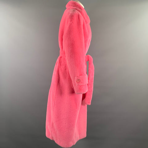 STAND STUDIO Size M Pink Polyester Textured Faux Fur Belted Coat