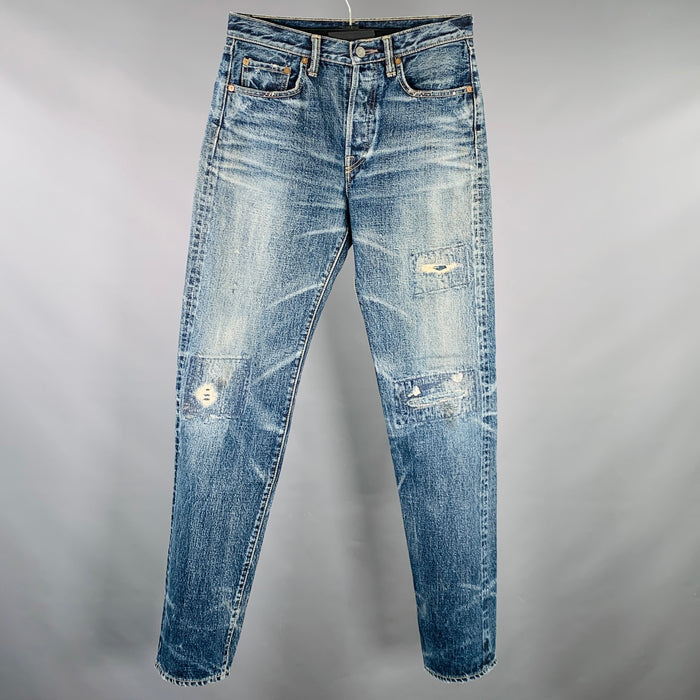 KAPITAL Size 29 Blue Distressed Cotton Straight Five Pockets Jeans