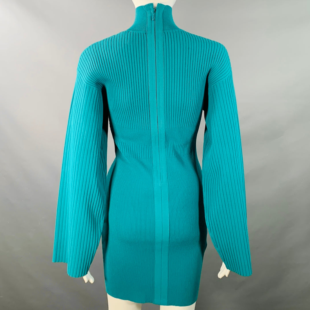 HERVE LEGER Size S Blue Aqua Viscose Blend High Neck Ribbed Bandage Mini Dress