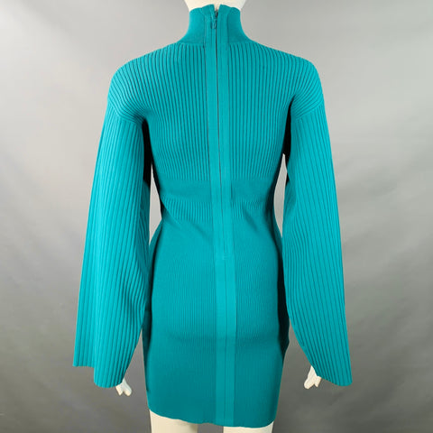 HERVE LEGER Size S Blue Aqua Viscose Blend High Neck Ribbed Bandage Mini Dress