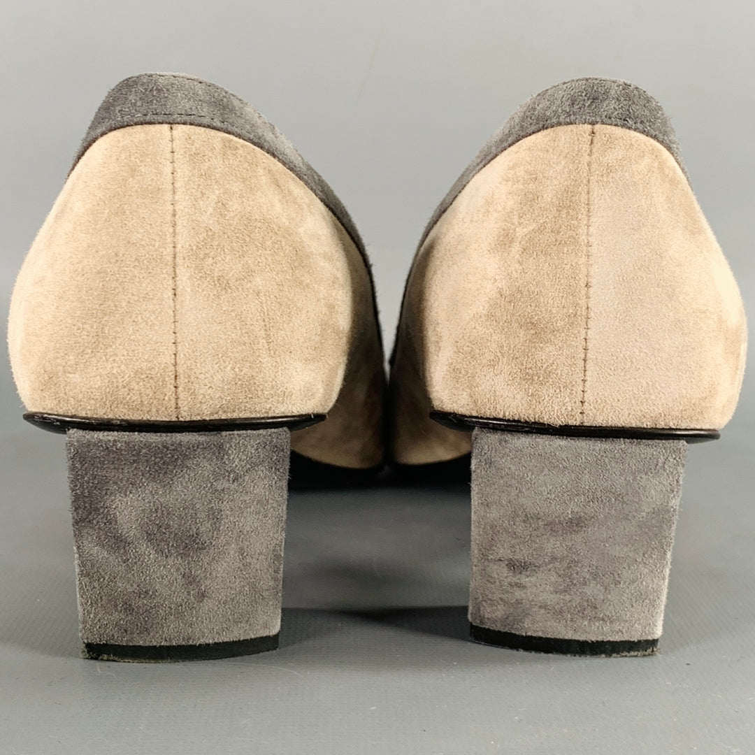 ROGER VIVIER Size 10 Grey Taupe Suede Kitten Heel Pumps