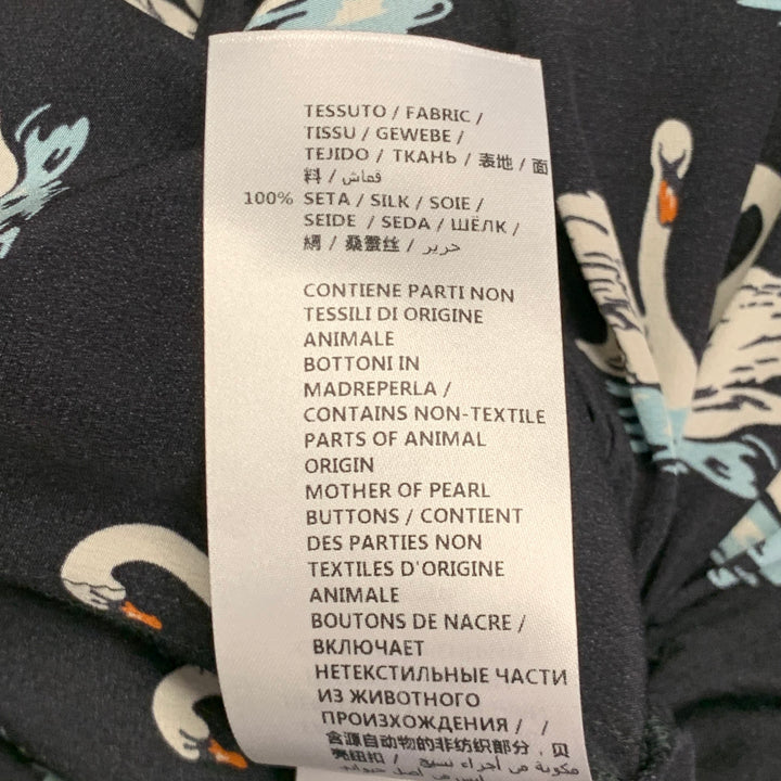 STELLA McCARTNEY 2016 Size 2 Black White Blue Silk Swans Point Collar Dress