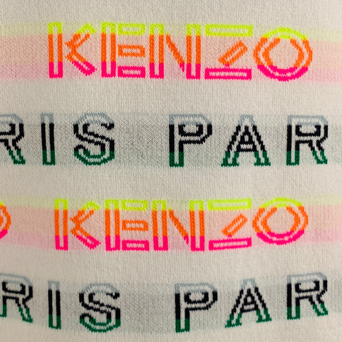 KENZO Size L White Multi Color Logo Cotton Polyester Short Sleeve Pullover