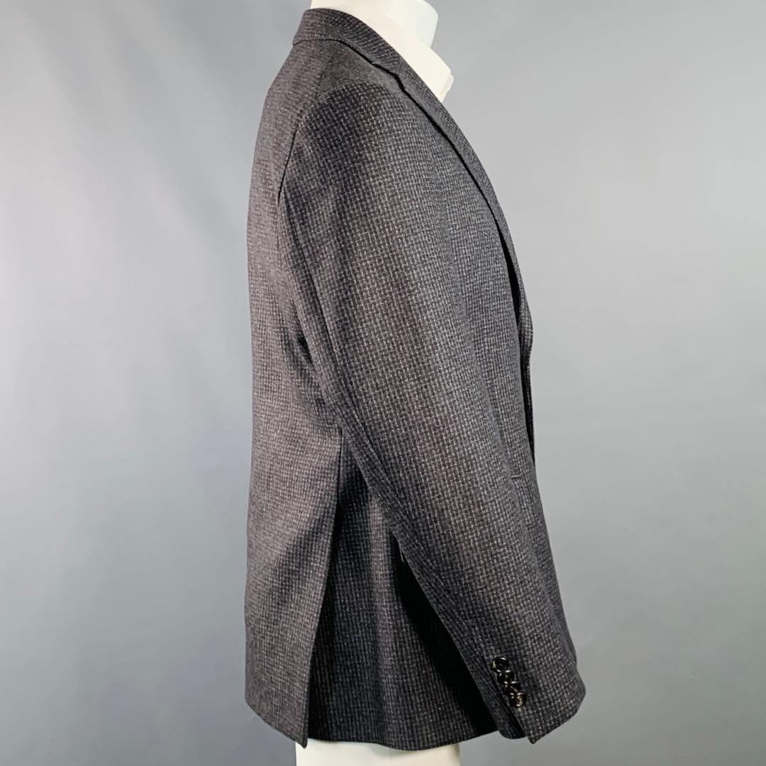 LUIGI BIANCHI Size 40 Regular Grey Charcoal Checkered Notch Lapel Sport Coat