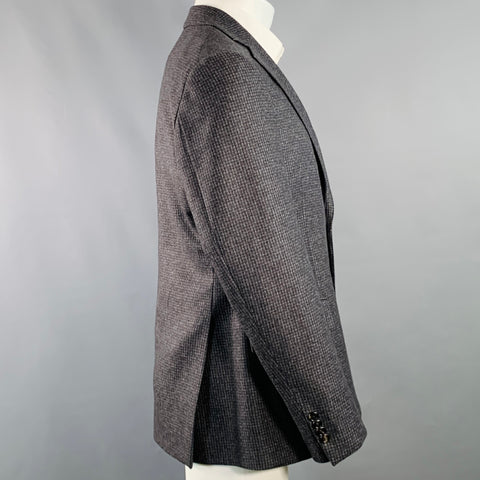 LUIGI BIANCHI Size 40 Regular Grey Charcoal Checkered Notch Lapel Sport Coat