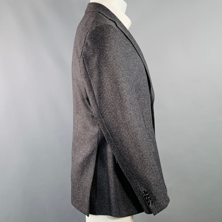 LUIGI BIANCHI Size 40 Regular Grey Charcoal Checkered Notch Lapel Sport Coat
