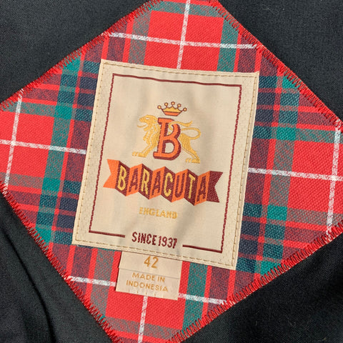 BARACUTA Size 42 Black Grey Herringbone Wool Harrington Jacket