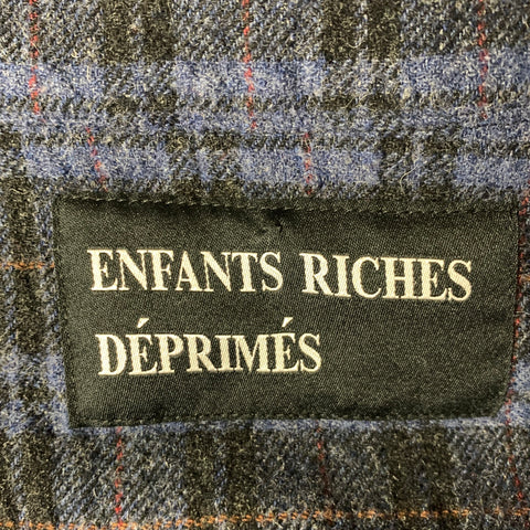 ENFANTS RICHES DEPRIMES SS2016 XL Navy Black Plaid Wool Long Sleeve Shirt