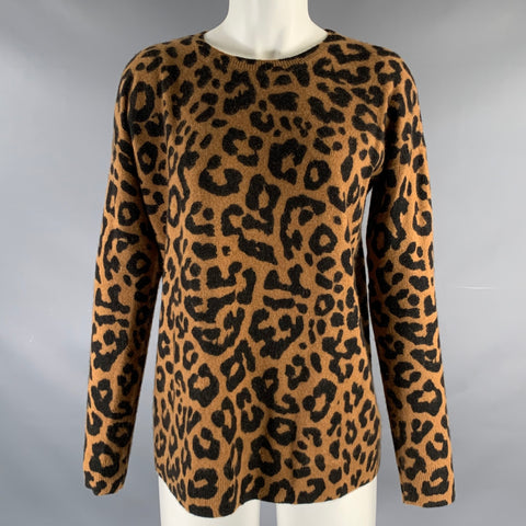 SAKS FIFTH AVENUE Size S Brown Black Cashmere Animal Print Pullover