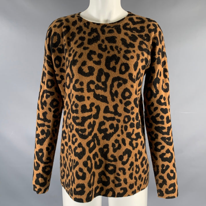 SAKS FIFTH AVENUE Size S Brown Black Cashmere Animal Print Pullover