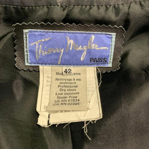 THIERRY MUGLER Size 10 Black Lambskin Leather Zip Up Jacket