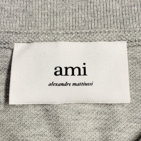 AMI Size L Grey Red Logo Half Placket Polo