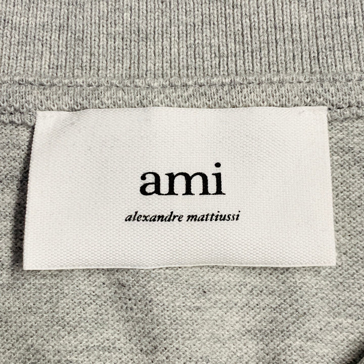 AMI Size L Grey Red Logo Half Placket Polo