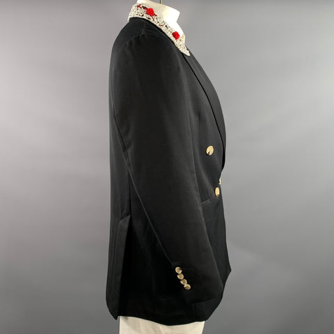 SIMONE ROCHA Chest Size L Black Red & White Beaded Wool Blend Sport Coat