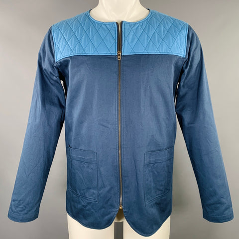 Veste sans col en coton biologique bicolore bleu marine METISEKO taille M