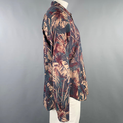 PS by PAUL SMITH Size XL Grey Beige Burgundy Leaves Long Sleeve Shirt