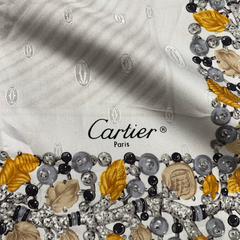 CARTIER Cream Gold Beaded Silk Scarf