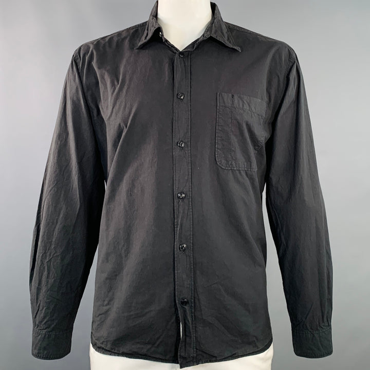 MERZ B. SCHWANEN Size XL Black Cotton One Pocket Long Sleeve Shirt