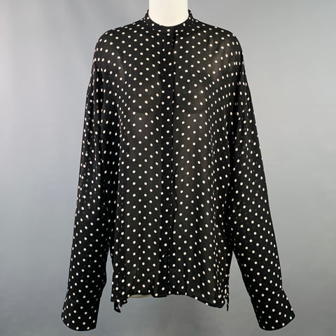 HAIDER ACKERMANN Size S Black White Polka Dot Crepe Nehru Collar Hidden Buttons Shirt