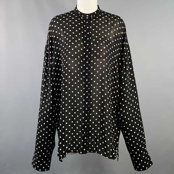 HAIDER ACKERMANN Size S Black White Polka Dot Crepe Nehru Collar Hidden Buttons Shirt