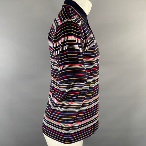 LANVIN Size M Navy Beige Red White Horizontal Stripe Cotton Polo