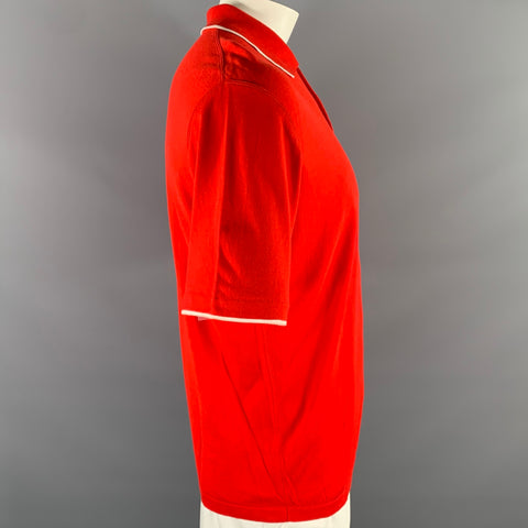 BRIONI Size L Red White Tipped Knit Cotton Polo