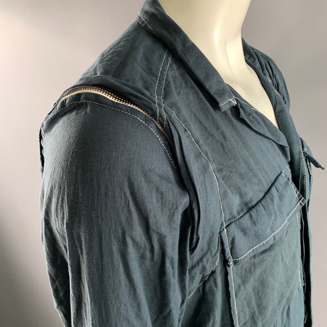 NICE COLLECTIVE Size XL Navy Contrast Stitch Cotton Zipper Sleeve Shirt