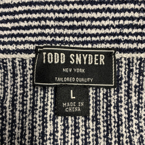 TODD SNYDER Size L Black White Stripe Cotton Blend Open Collar Polo