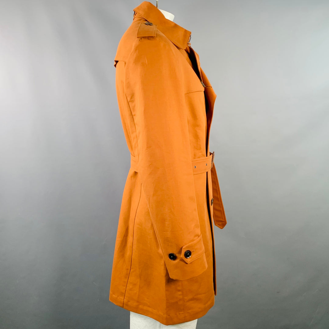 HARDY AMIES Size 44 Rust Orange Cotton Double Breasted Belted Trenchcoat