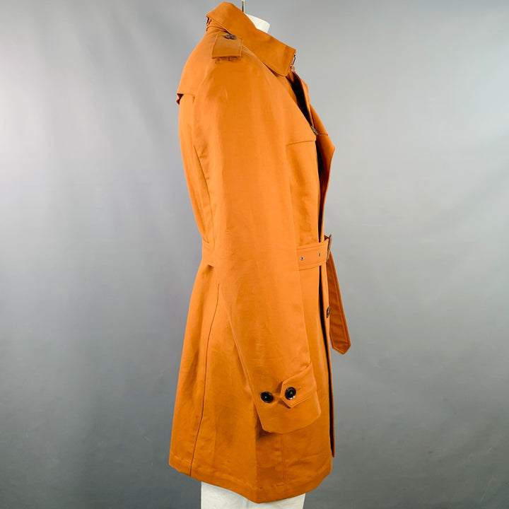 HARDY AMIES Size 44 Rust Orange Cotton Double Breasted Belted Trenchcoat