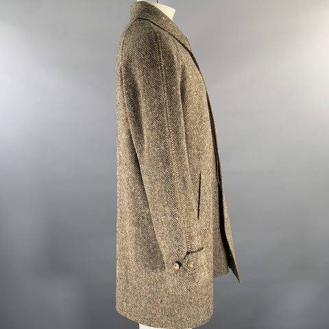 RALPH LAUREN Size 44 Tan Black Wool Hidden Placket Coat