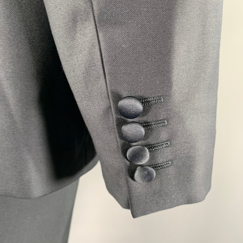 CALVIN KLEIN Size 44 Navy Wool Peak Lapel 3 Piece Tuxedo