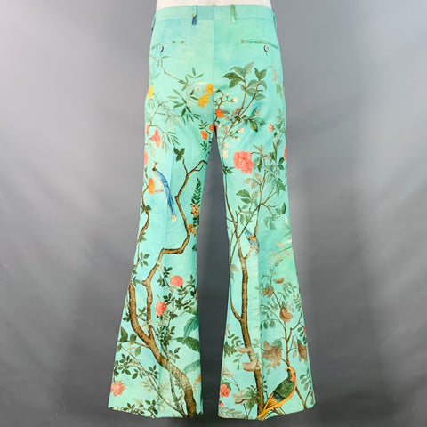 GUCCI SS16 Size 42 Green Multi Color Floral Cotton Slim Fit Notch Lapel Suit