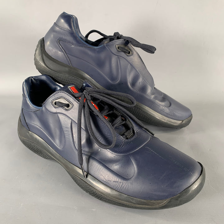 PRADA SPORT Size 9 Navy Black Textured Leather Lace Up Sneakers