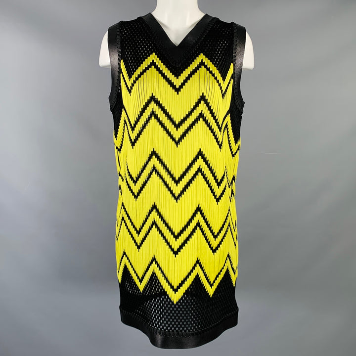 ALEXANDER WANG Black Yellow Polyester Woven Lamb Skin Cocktail Dress