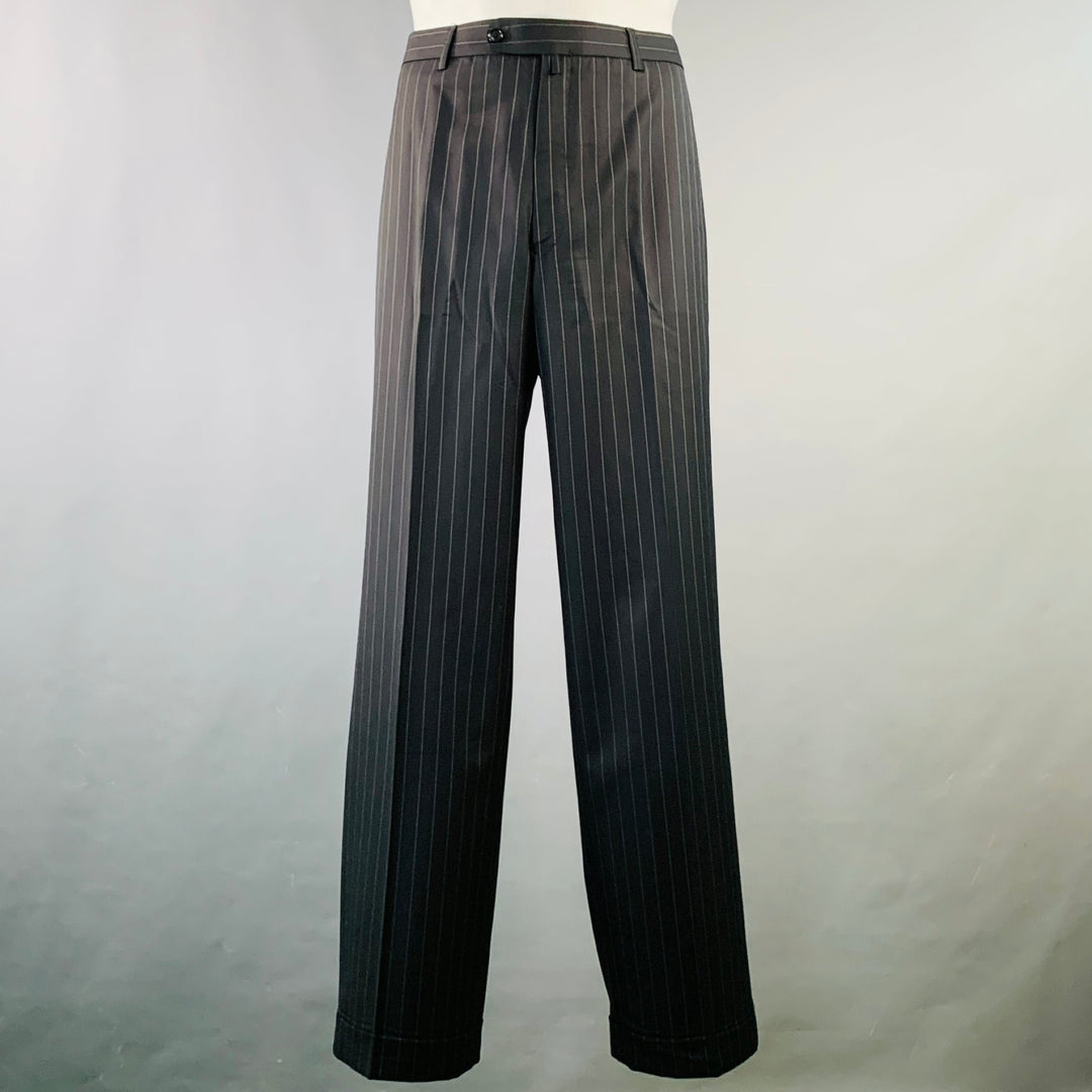 SIMPSON SIN TAILOR Size 42 Long Black White Pinstripe Wool Silk Suit