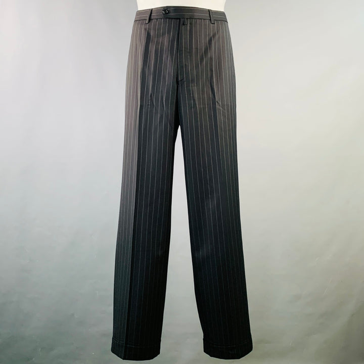 SIMPSON SIN TAILOR Size 42 Long Black White Pinstripe Wool Silk Suit
